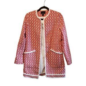 Cynthia Rowley Red & White Textured Open Front Jacket Size S Artsy Cozycore